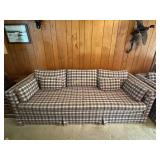 Mid-century plaid couch, colors;