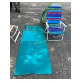 Tan lounge chair, blue bookie board, green boogie
