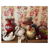 3pc white swan decor, red brass ï¿½Mother of Pearlï¿½