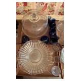 Glass cake dome pedestal server, 7pcs of blue