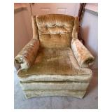 Harvest gold vintage crushed velvet arm chair