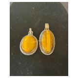 2- Tigers Eye Pendants Set in Sterling