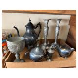 Silver tea set, pewter goblet souvenir of Boston,