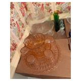 Pink Depression glass, 8pc Pitcher and glassware