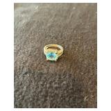 .925, 14KT Size 7 1/4 Ring with Aquamarine