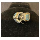 .925 14K Blue Topaz Silver and Gold Earrings