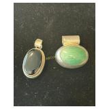 2- Sterling Pendants, Onyx and Chrysoprase