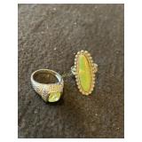 2- Sterling Rings, Green Turquoise and Citrine,