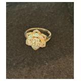 .925 Sterling Ring with Opals and Clear Stones,