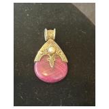 Sugilite Pendant with Pearl Set in Sterling,