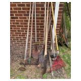 Metal hard rake, hoe, round/ square shovels, red