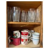 14 glass tumblers, 4 Cambell soup mugs, 9 misc.