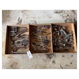 3 boxes wrenches, sockets and screw drivers