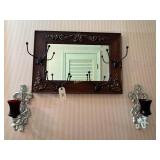 Antique oak secretary beveled mirror hat rack,