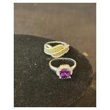 2- .925 Sterling Rings, Amethyst and Citrine,