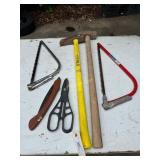 2- Buck saws, splitting maul, sledge hammer, limb