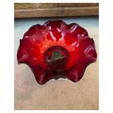Silver holiday angel candlestick holder, ruby red