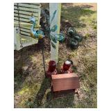 Peacock yard ornament/ wind spinner, Pair of red
