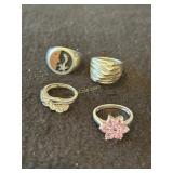 4- Vintage Sterling Rings with Stones