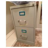 Grey 2-drawer metal filing cabinet with keys,