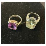 2- Sterling Rings, Mint Quartz and Amethyst, Size