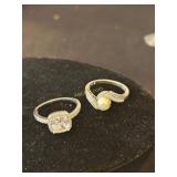 2- .925 Sterling Rings, Pearl and Clear, Size 9