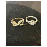 2- .925 Sterling Rings, Clear Stones, Size 7