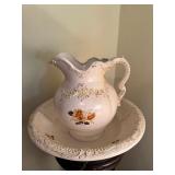 Antique floral pitcher and water basin