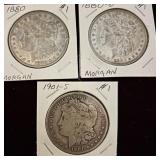 3- Morgan Silver Dollars- 1880, 1880-O, 1901-S