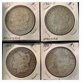 4- Morgan Silver Dollars- 1921, 1921-S, 1885,