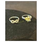 2- .925 Sterling Rings with Clear Stones, Size 7