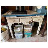 Vintage enamel top kitchen work table, wood