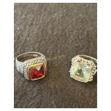 2- Sterling Rings, Red and clear, Sizes 7 1/4 and