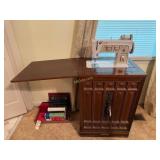 Sewing cabinet with sewing contents inside,