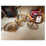 Wicker tricycle and wicker wastebasket