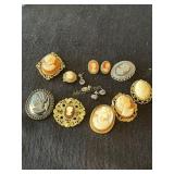 8- Cameo Brooches, 3- Pair of Cameo Earrings