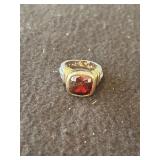 Gold Highlighted Sterling Ring, Red Stone, Size 7