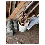 4 exterior copper lanterns, bucket full of