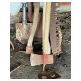 cross cut axe, 2 shovels, Military type shovel,
