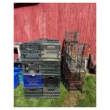 Milk crates- 38 PVC and 18 wire crates, several