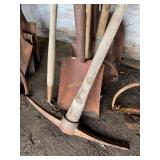 4- shovels, sling blade, pick, cultivating hoe,