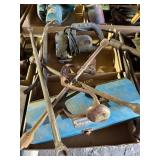 Sheet metal cutter, hand drill, 2 crow bars, tire