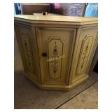 Antique yellow hand painted entryway credenza
