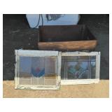 2- stained glass leaded windows with wood box