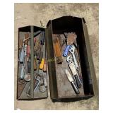 Metal tool box with 5- chain saw files, crescent