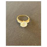 14K Yellow Gold Large Clear Solitaire Ring, Size
