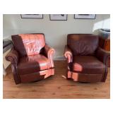 Pair of Brown Leather Swivel Rockers, Measures: