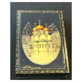 Vintage Fedeskino Russian Black Lacquer Trinket