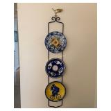 3pcs Blue Hand Painted Plates in Black Plate