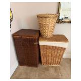 2- Wicker Clothes Hampers, Wicker Wastebasket